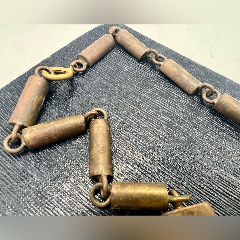 Vintage brutalist TRIKA 16” brass and wood block bead necklace - Picture 9 of 13